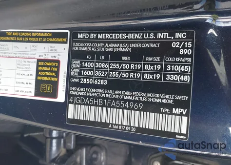 2015 Mercedes-Benz Ml 350 4Matic from USA, damaged, VIN 4JGDA5HB1FA554969